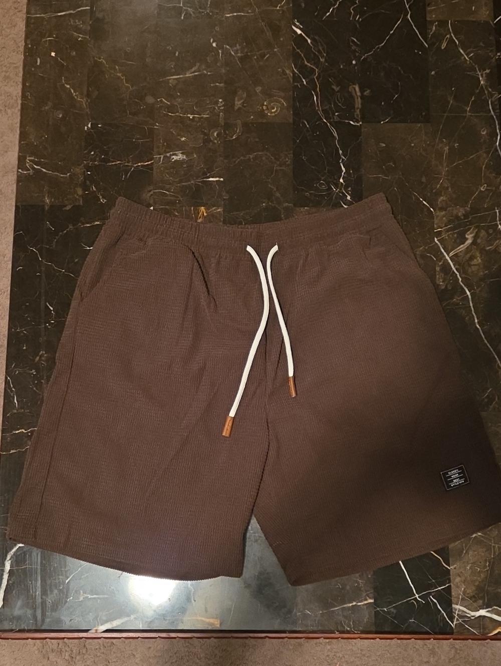 Men's Brown Waffle Hybrid Shorts with White Drawstring